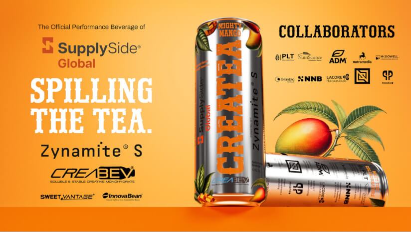 Promo image for CREATEA in a silver RTD can with the tagline "Spilling the Tea"