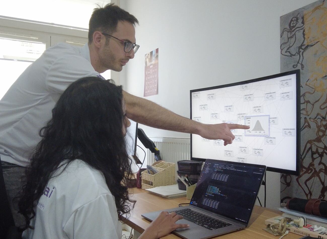 Francesco Canonaco, one of Minutia.ai’s co-founders, working with his team of computational scientists on their in-silico mechanistic model of the human gut microbiome.