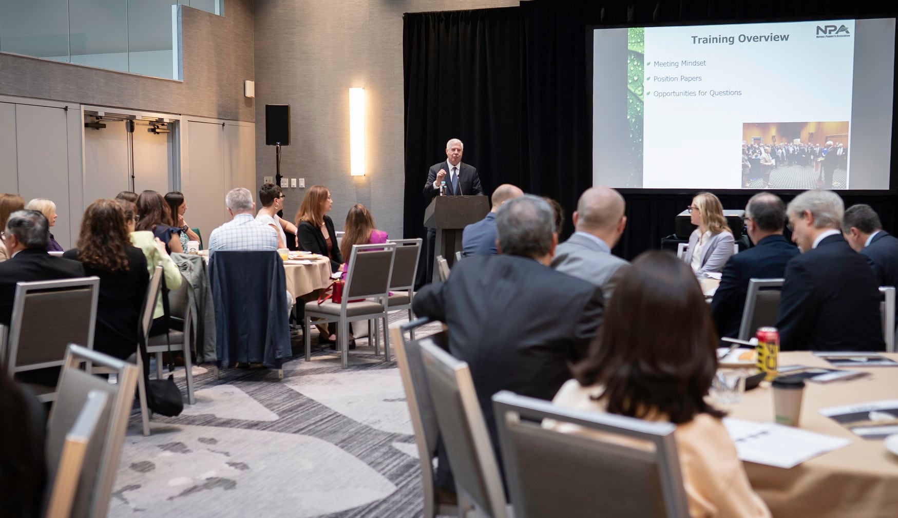 Jim Emme, CEO of NOW Foods and chair of NPA’s Board of Directors, addressing NPA members during breakfast