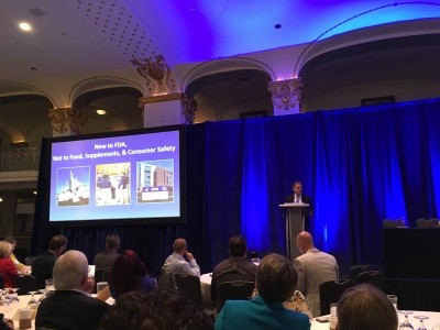 Frank Yiannas, deputy commissioner for food policy and response at the Food and Drug Administration addresses an audience of dietary supplement industry members at the Dietary Supplements Regulatory Summit in Washington DC, May 14, 2019.