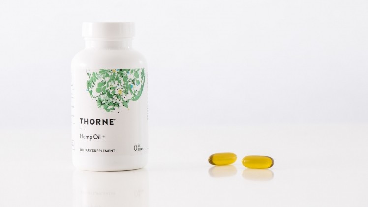 Thorne Research markets its Hemp Oil + supplement to "help modulate the body’s response to stress and fear, physical discomfort, GI distress, and more." Photo: Thorne Research