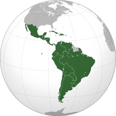 Latin America involves 20 countries. Image published under the terms of the GNU Free Documentation License