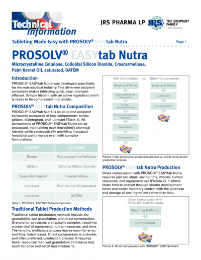 Technical Information: Tableting Made Easy with PROSOLV® EASYtab Nutra