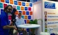 Dr Aaron Dossey from All Things Bugs gets wired for sound at the FoodNavigator-USA booth