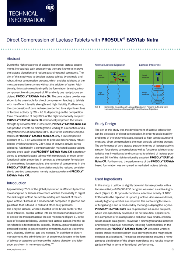 Direct Compression of Lactase Tablets with PROSOLV® EASYtab Nutra